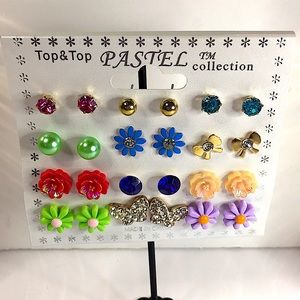 NEW PASTEL COLLECTION PIERCED 12 PIECE EARRINGS SET